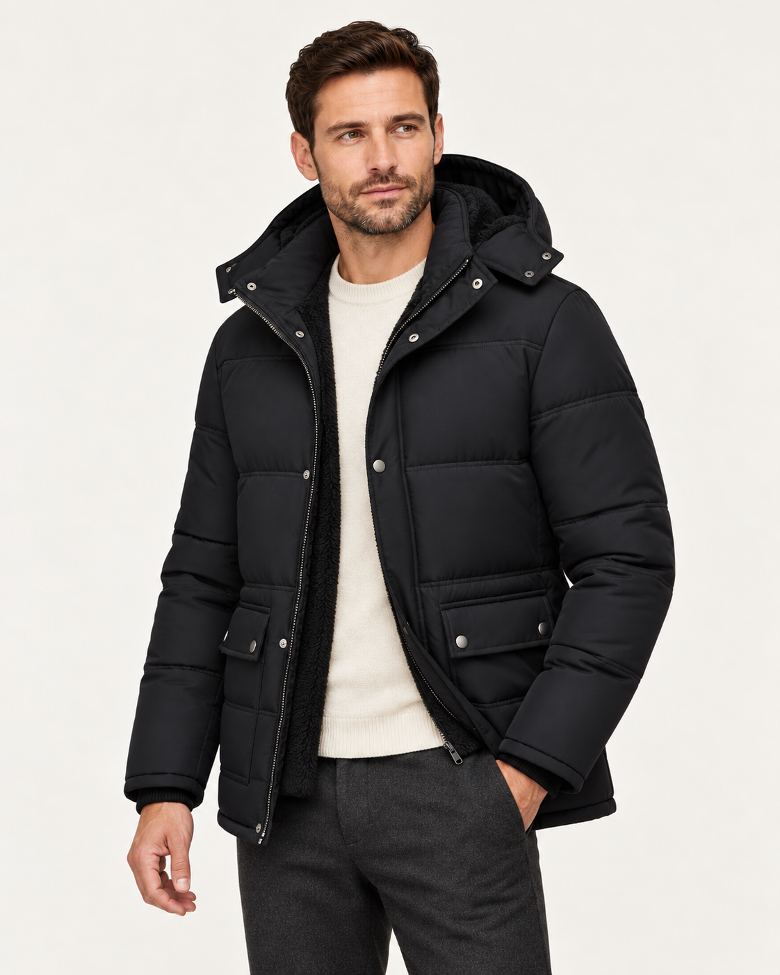 Men's Winter Jacket - Black - three-quarter model