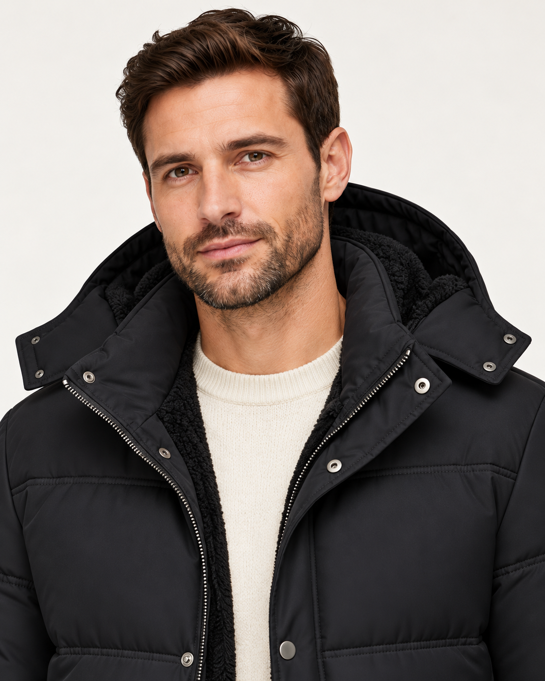 Men's Winter Jacket - Black - chest close-up