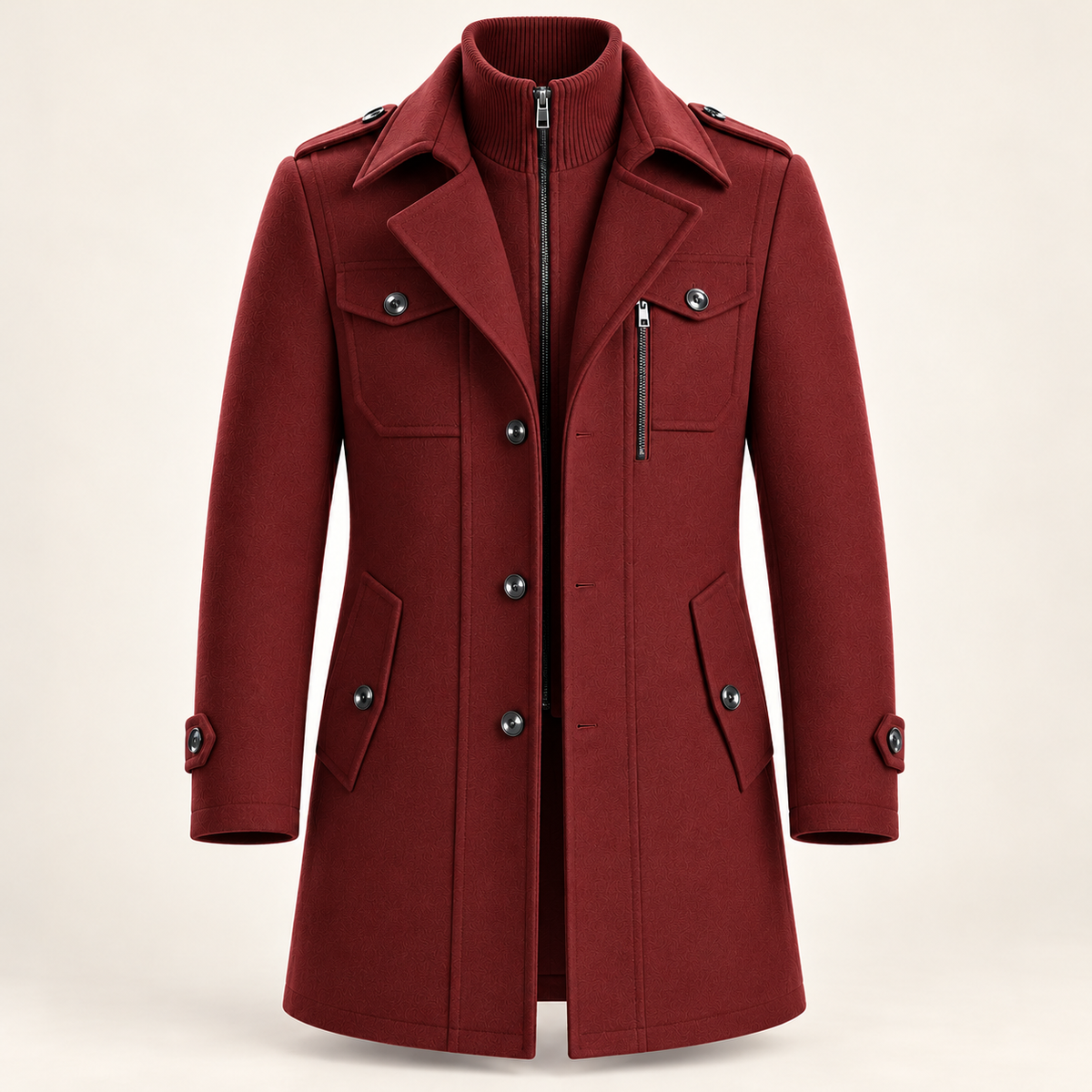 Men's wool blend coat in red, product view