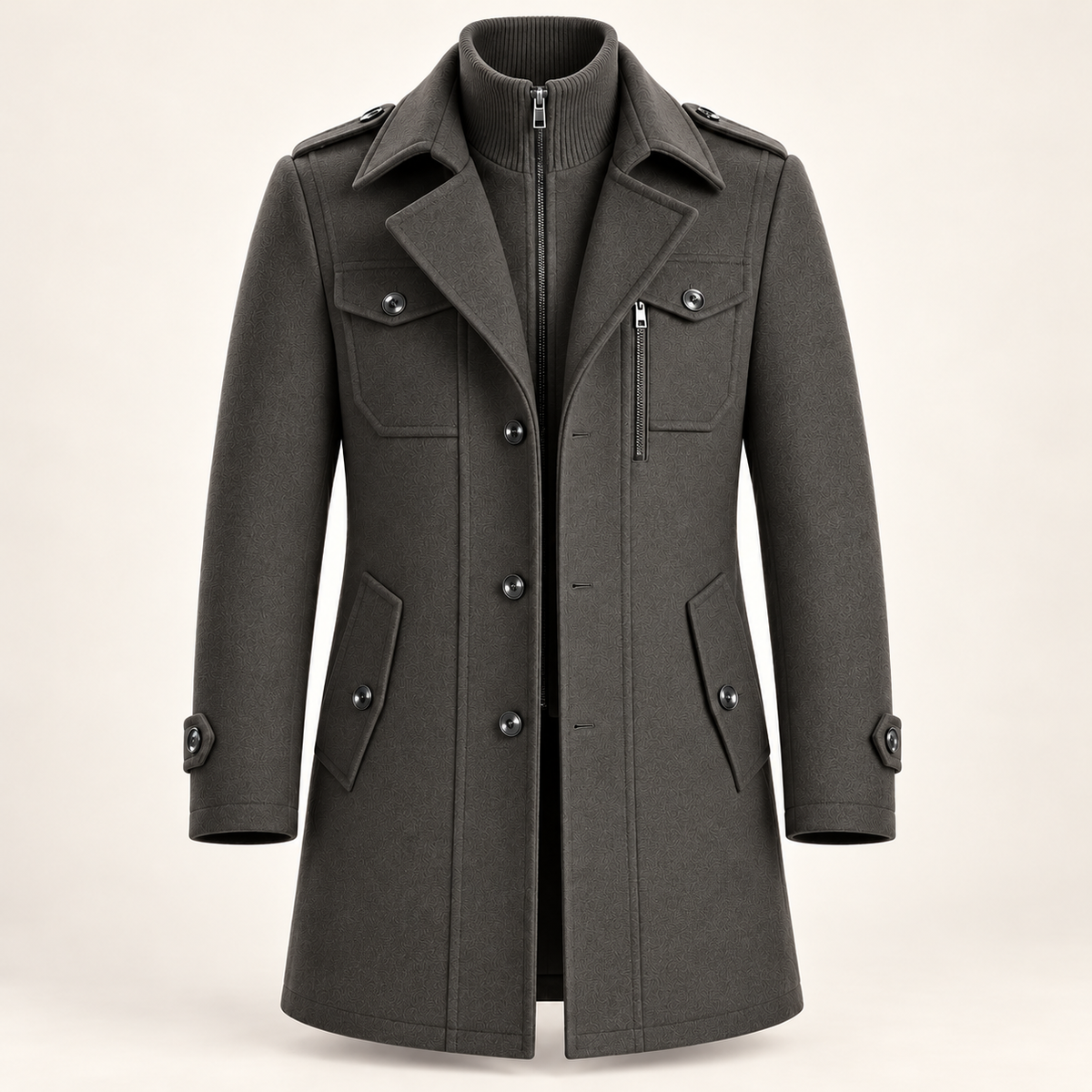 Men's wool blend coat in grey, product view