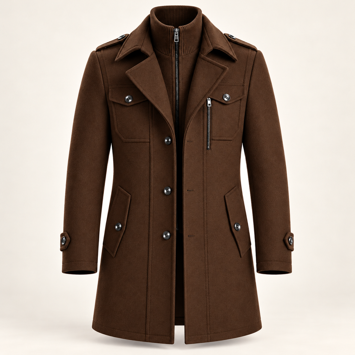 Men's wool blend coat in dark brown, product view