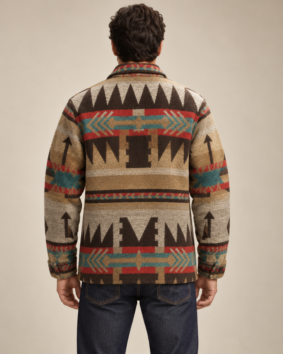 Men's wool blend jacket in dark brown, back view