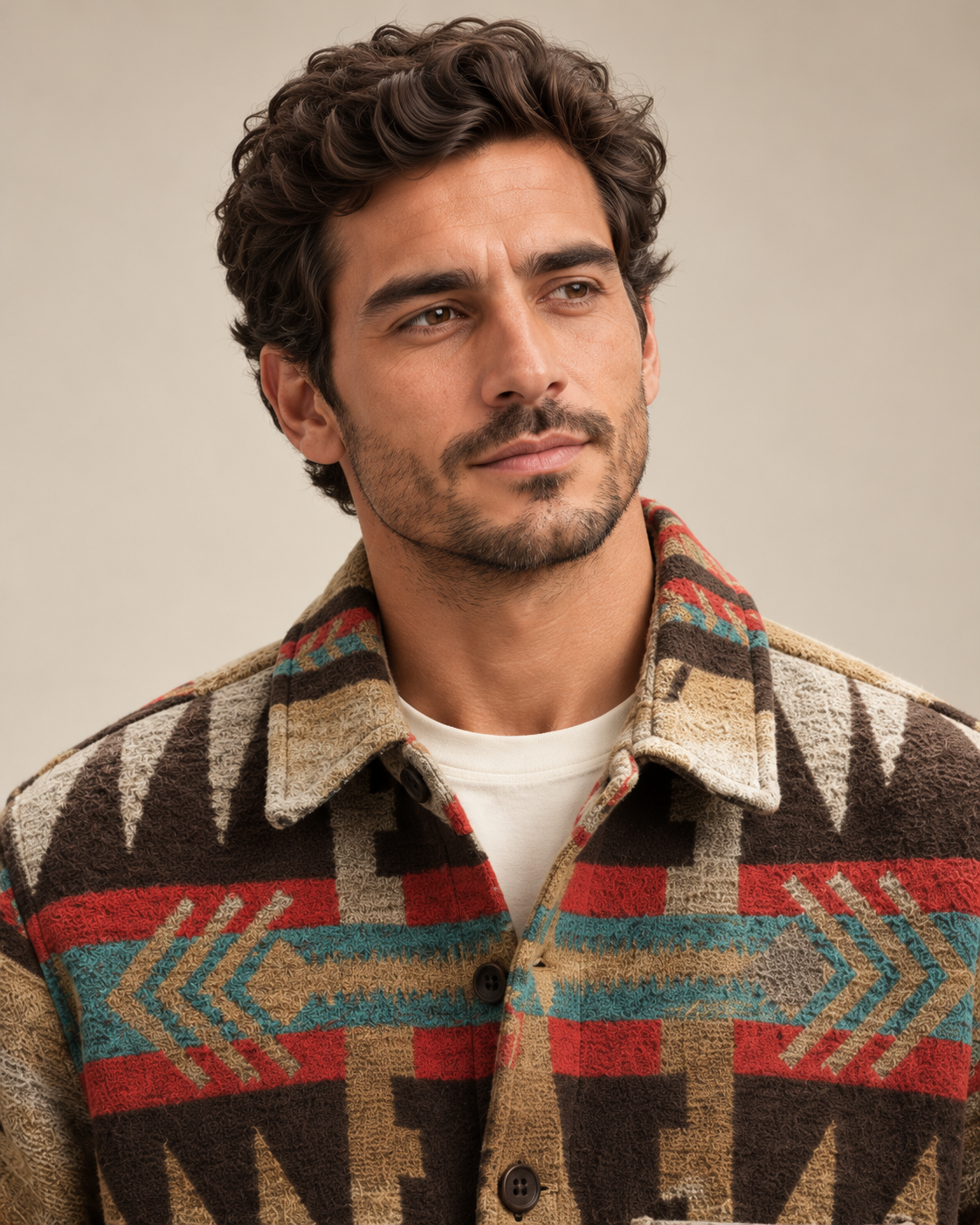 Men's wool blend jacket in dark brown, collar close-up
