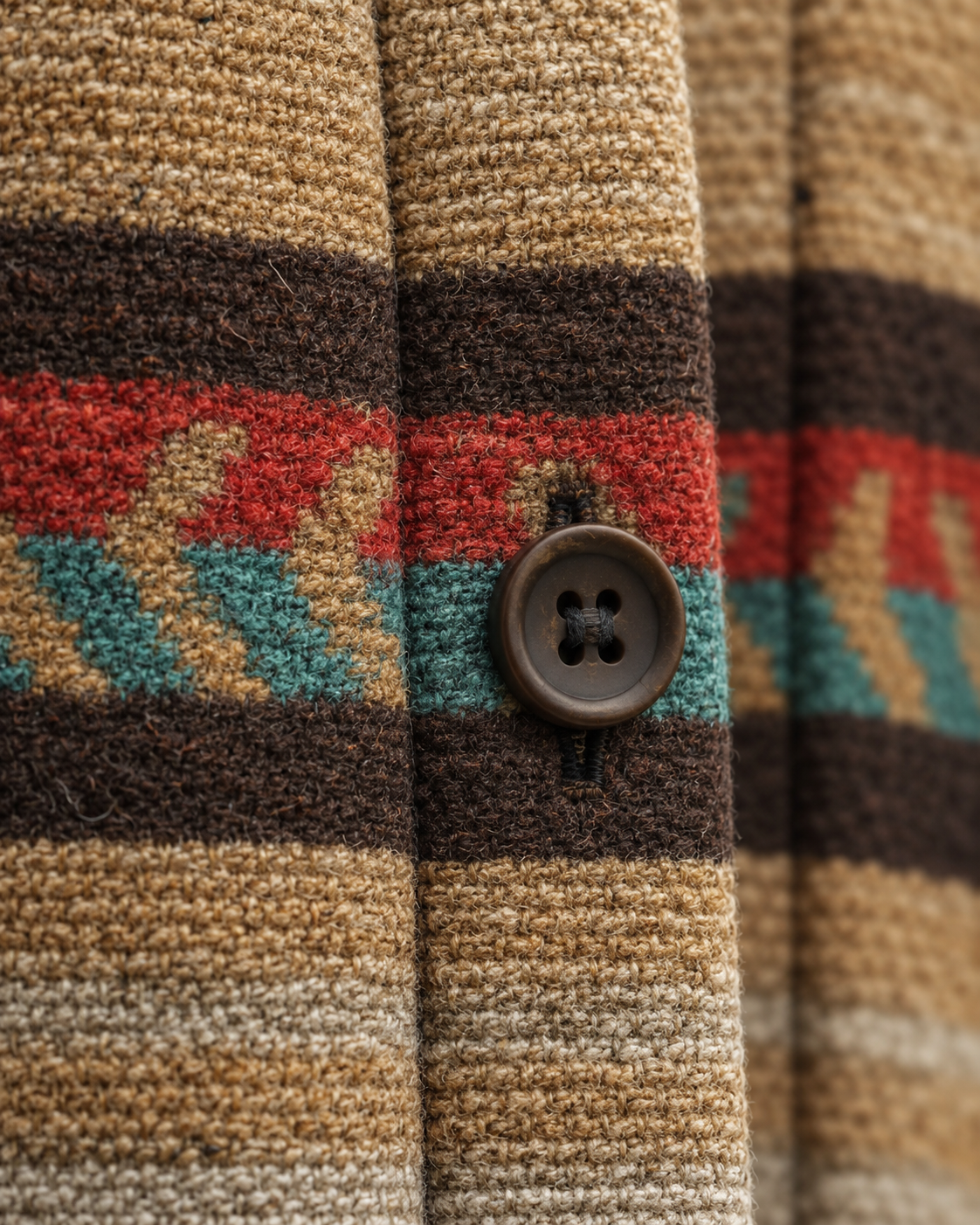 Men's wool blend jacket in dark brown, fabric and button detail