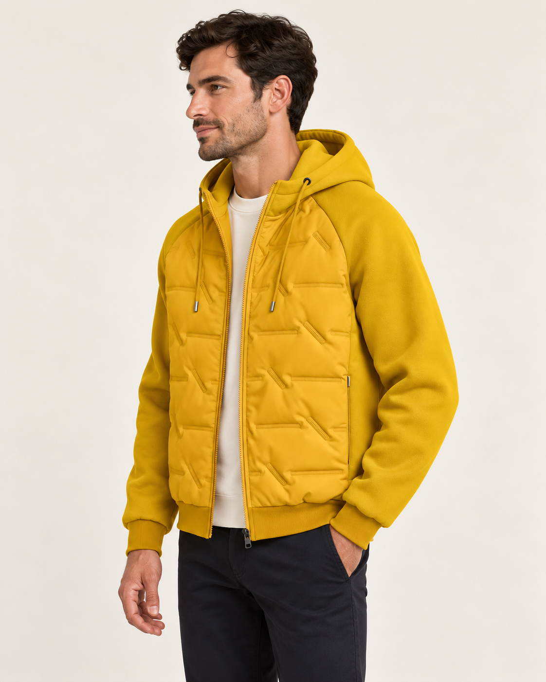 Men's quilted hooded jacket - Yellow - Side