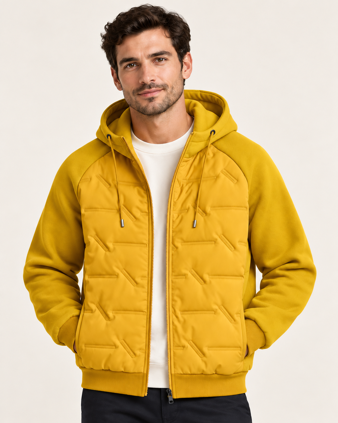 Men's quilted hooded jacket - Yellow - Smile