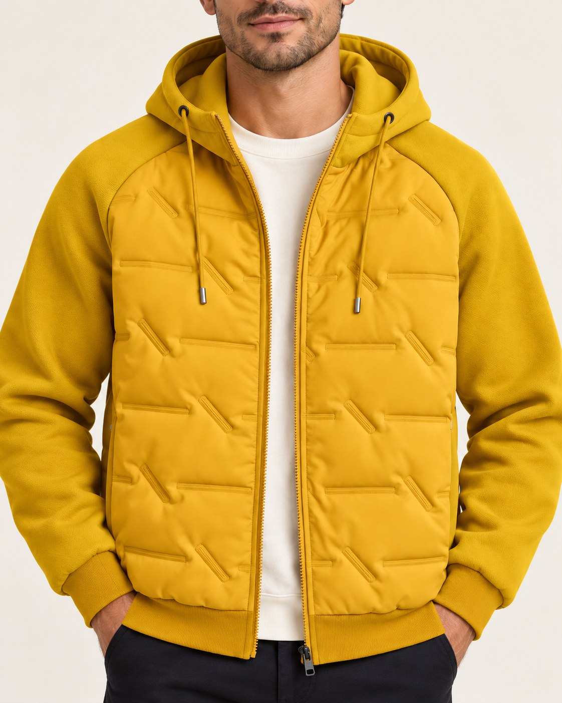 Men's quilted hooded jacket - Yellow - Detail