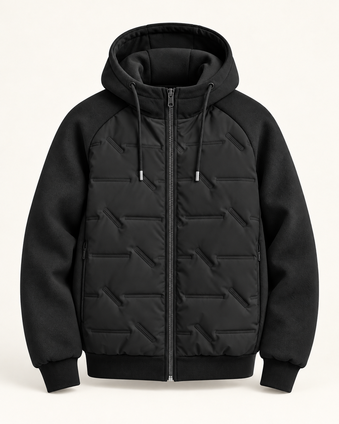 Men's quilted hooded jacket - Charcoal - product front