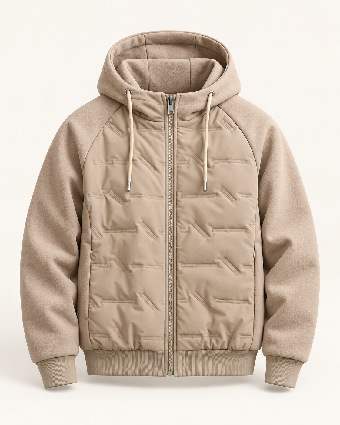 Men's quilted hooded jacket - Khaki - product front