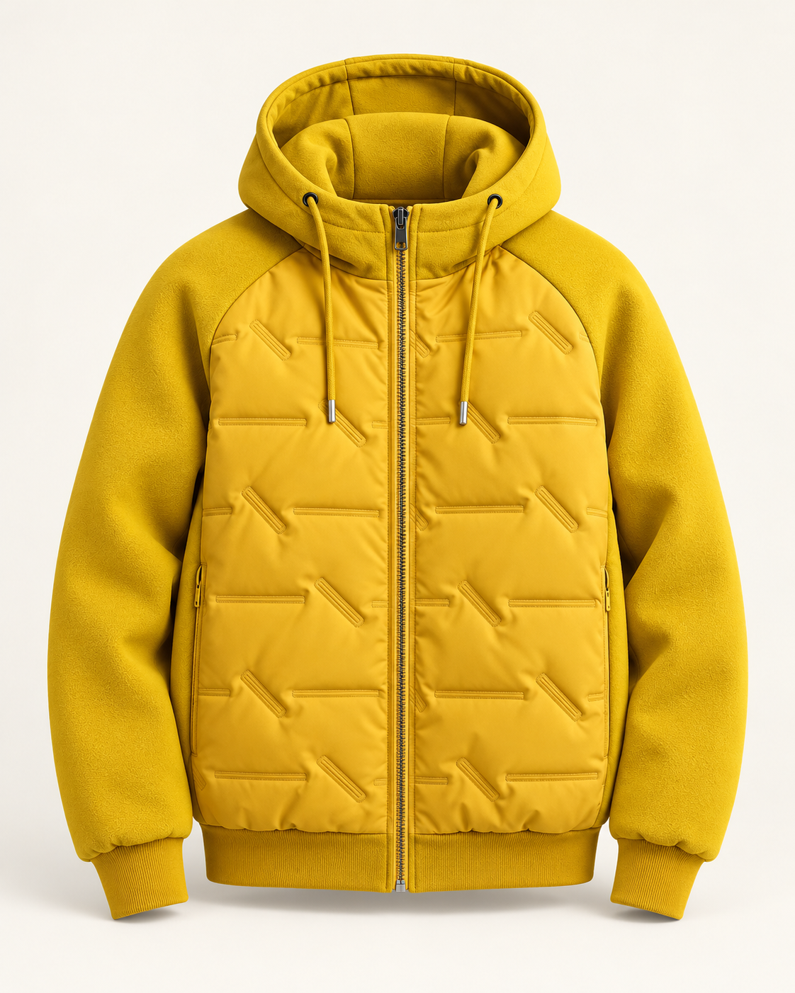 Men's quilted hooded jacket - Yellow - product front