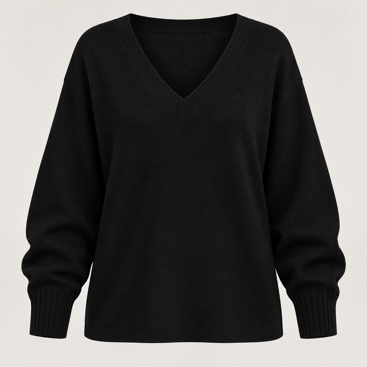 Black women's V neck knit jumper - front