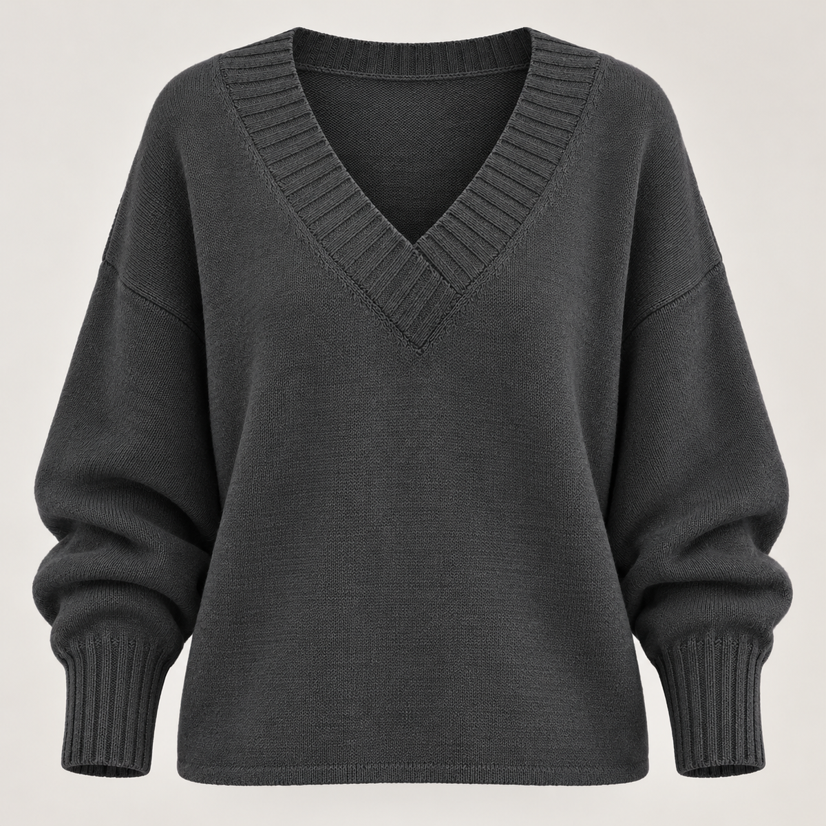Dark Grey women's V neck knit jumper - front