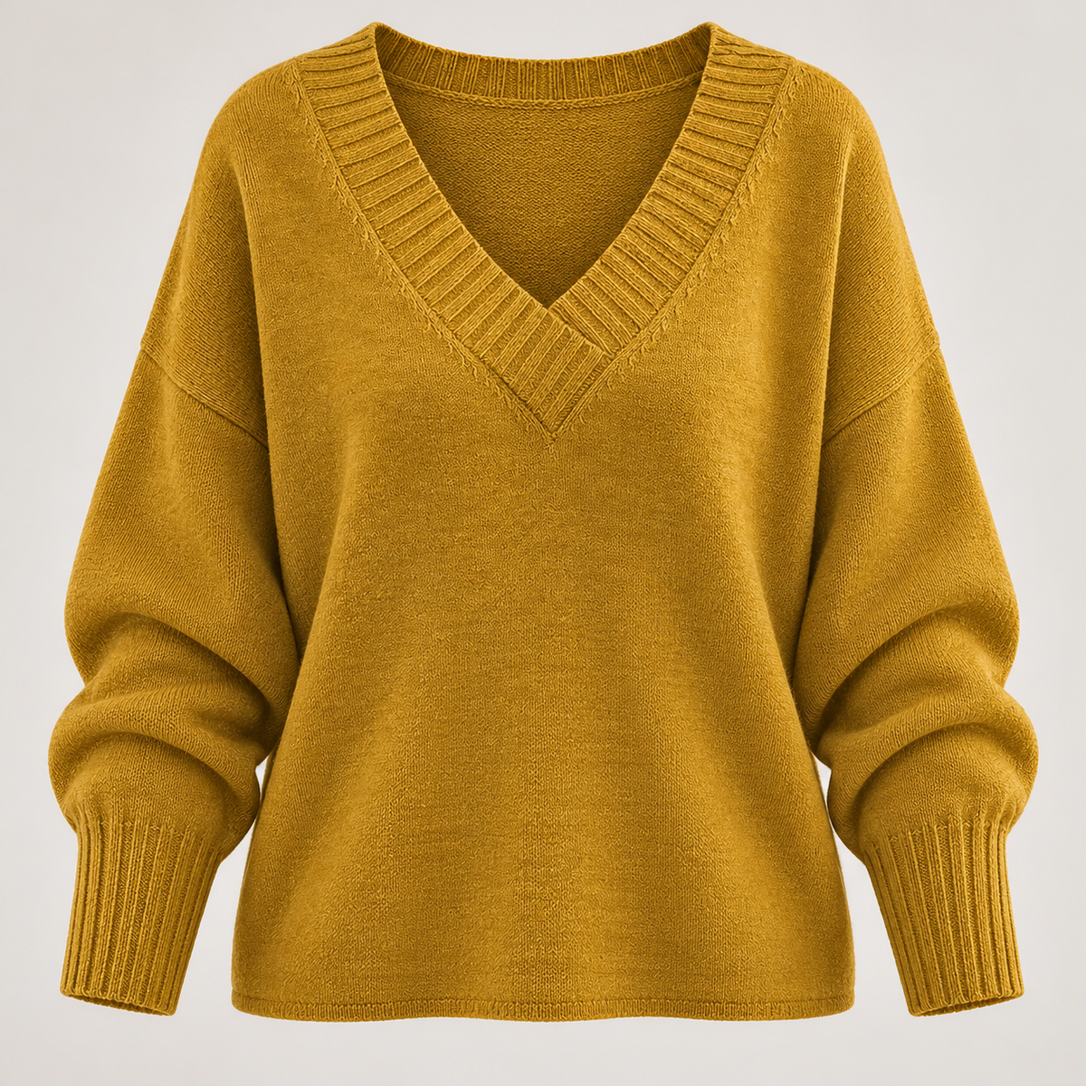 Gold women's V neck knit jumper - front