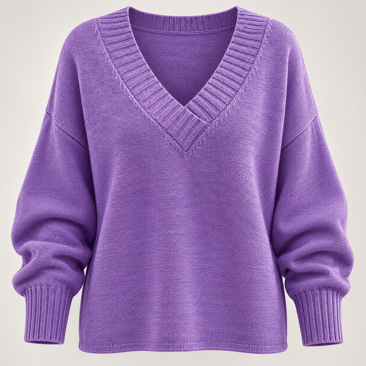 Lilac women's V neck knit jumper - front