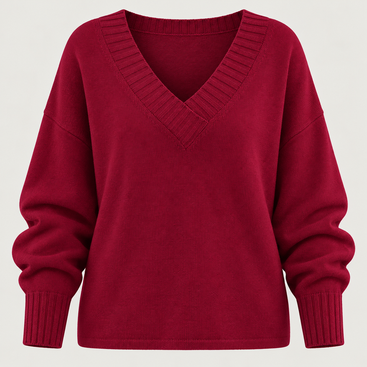 Red women's V neck knit jumper - front