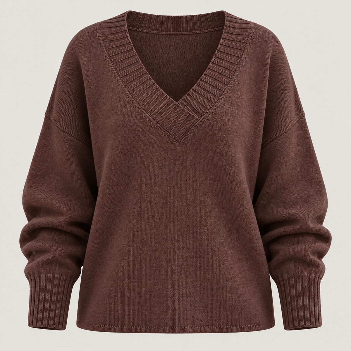 Reddish Brown women's V neck knit jumper - front