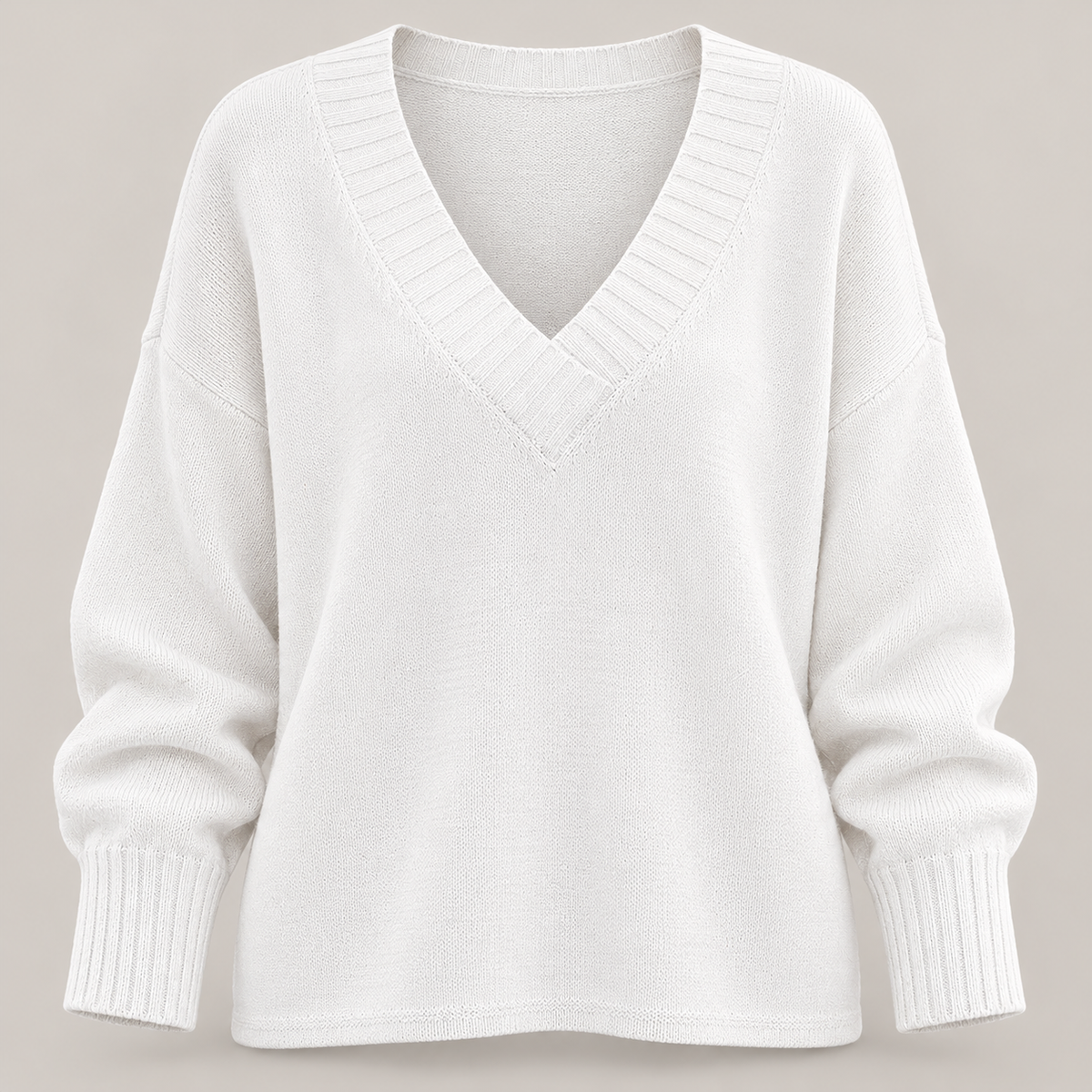 White women's V neck knit jumper - front