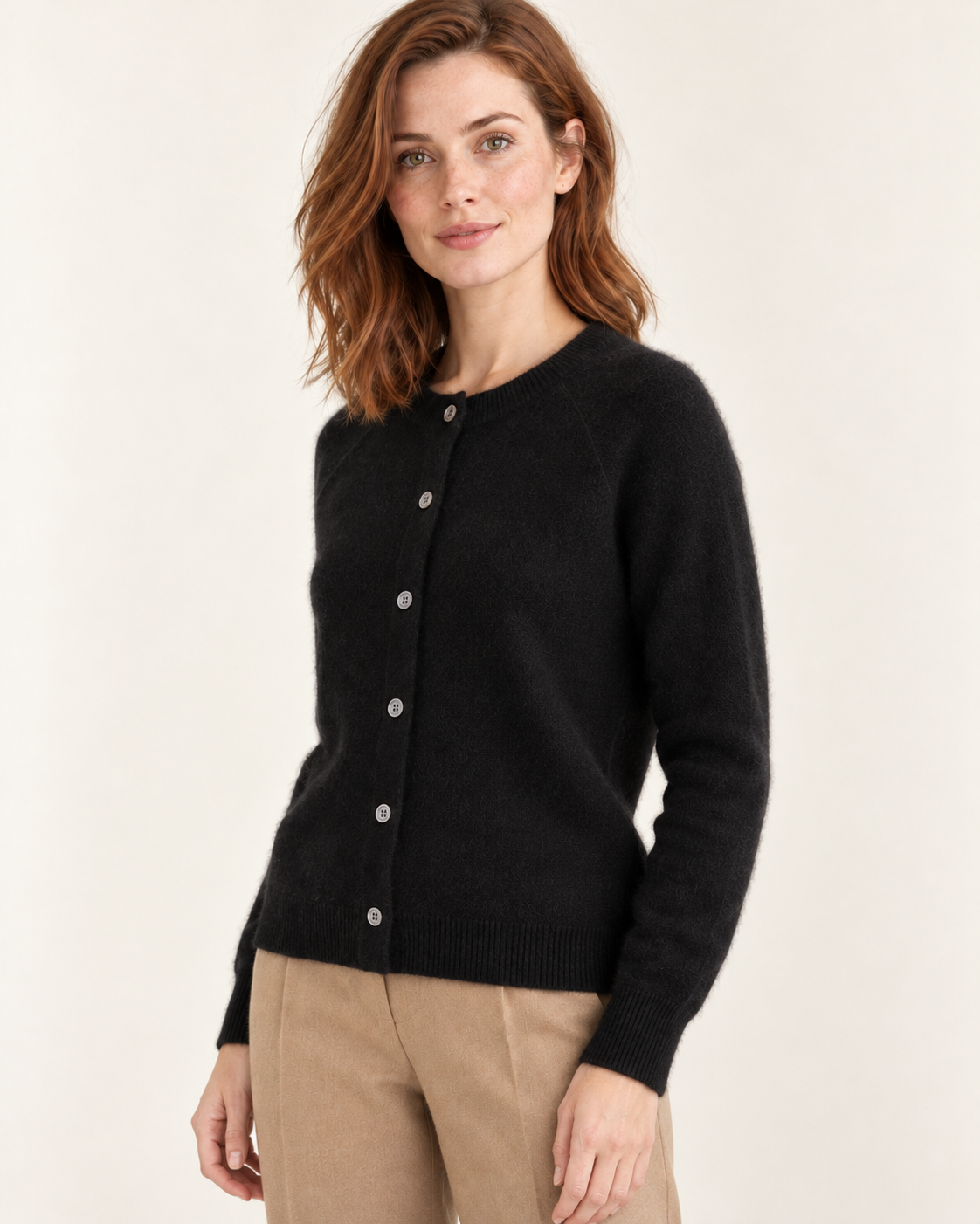 Women's cardigan in black, three-quarter view
