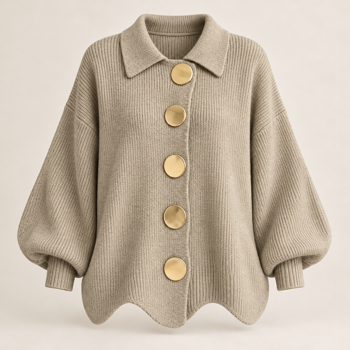 Women's collared cardigan in beige, product view