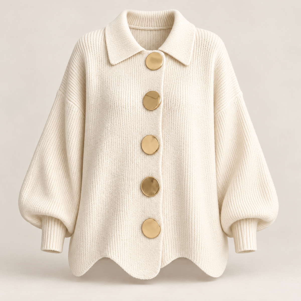 Women's collared cardigan in cream, product view