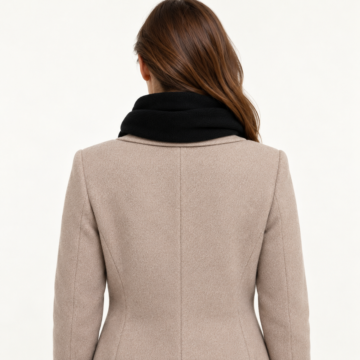 Women's cashmere scarf worn on model – 03-back