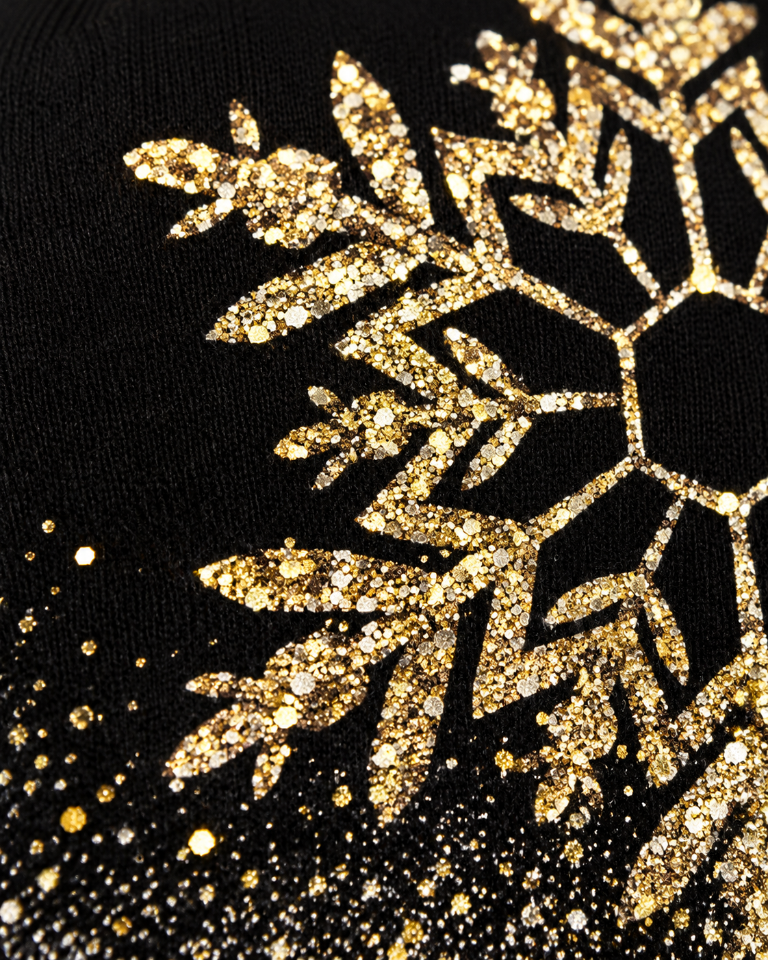 Women's gold snowflake jumper in black multicolour, detail