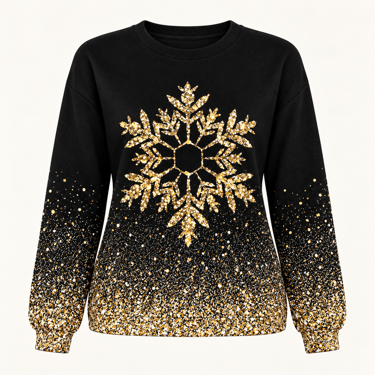 Women's gold snowflake jumper in black multicolour, product-only