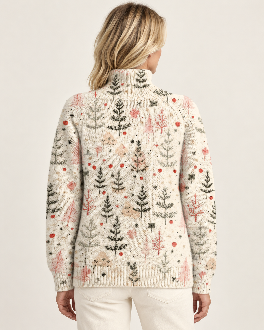 Women's Christmas tree jumper in multicolour, back view