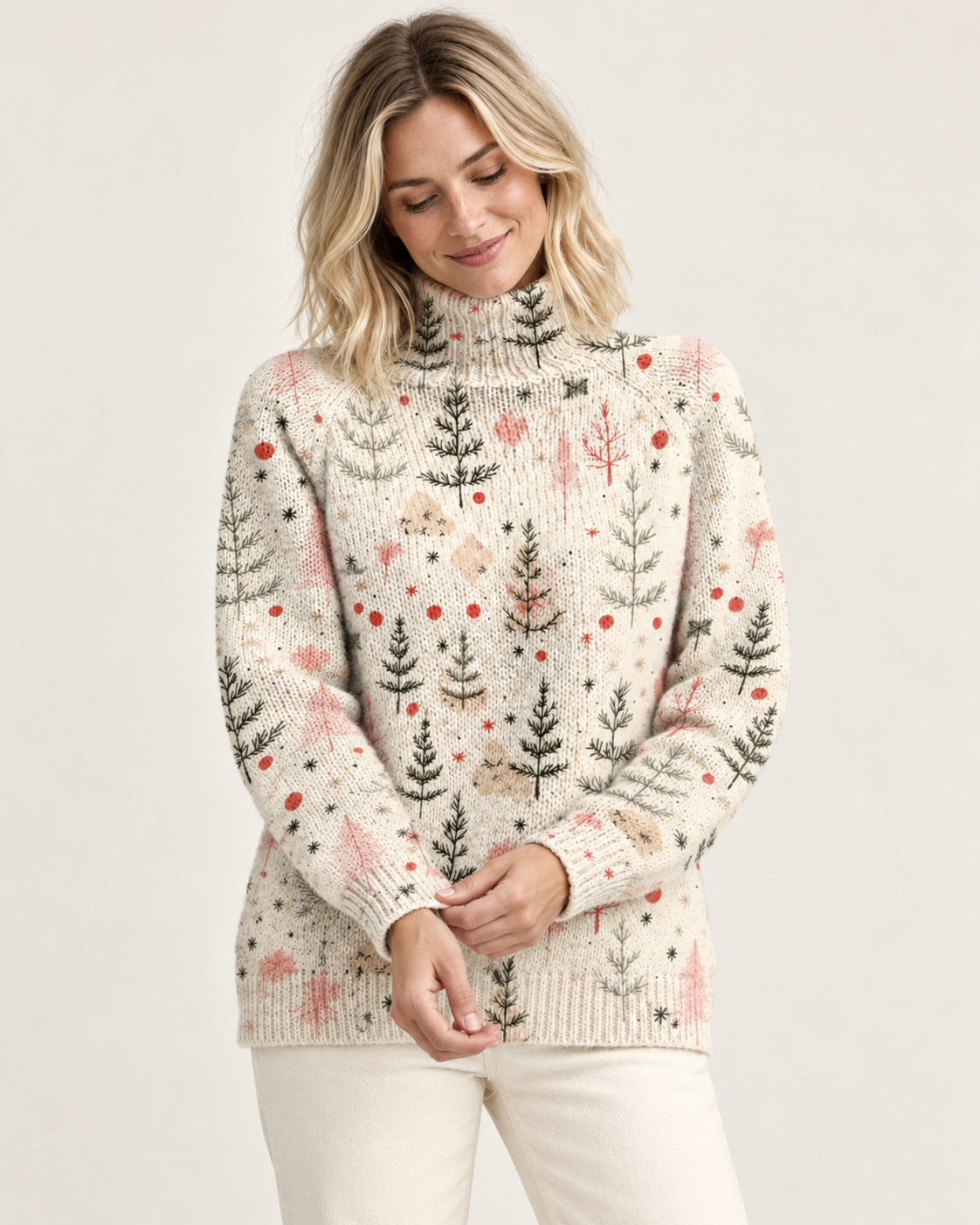 Women's Christmas tree jumper in multicolour, model view