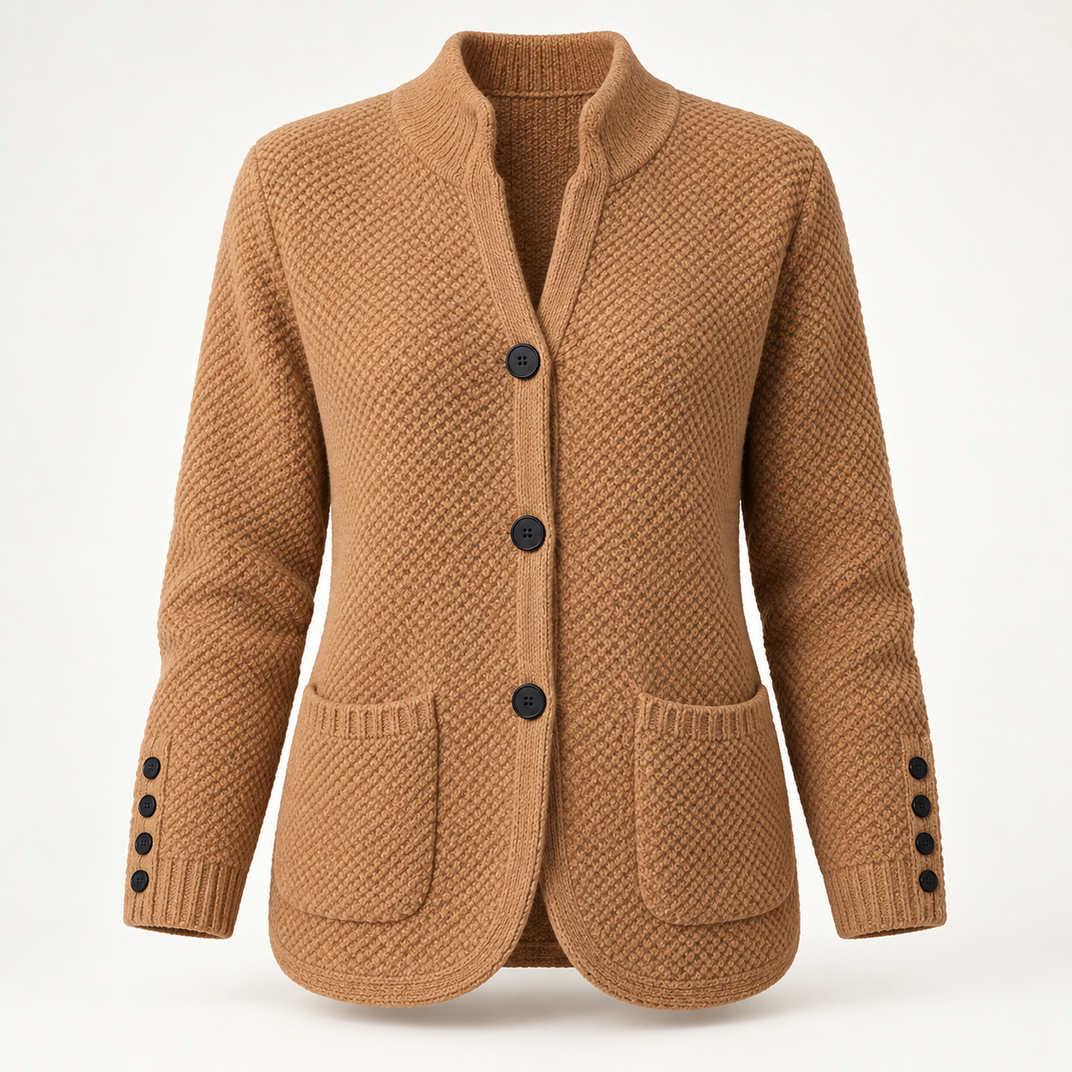Women's chunky knit cardigan in light brown, product view