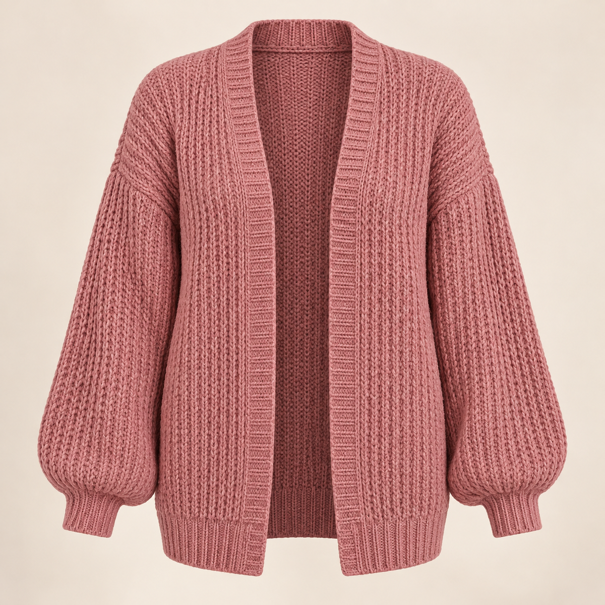 Women's chunky knit cardigan in pink, product view
