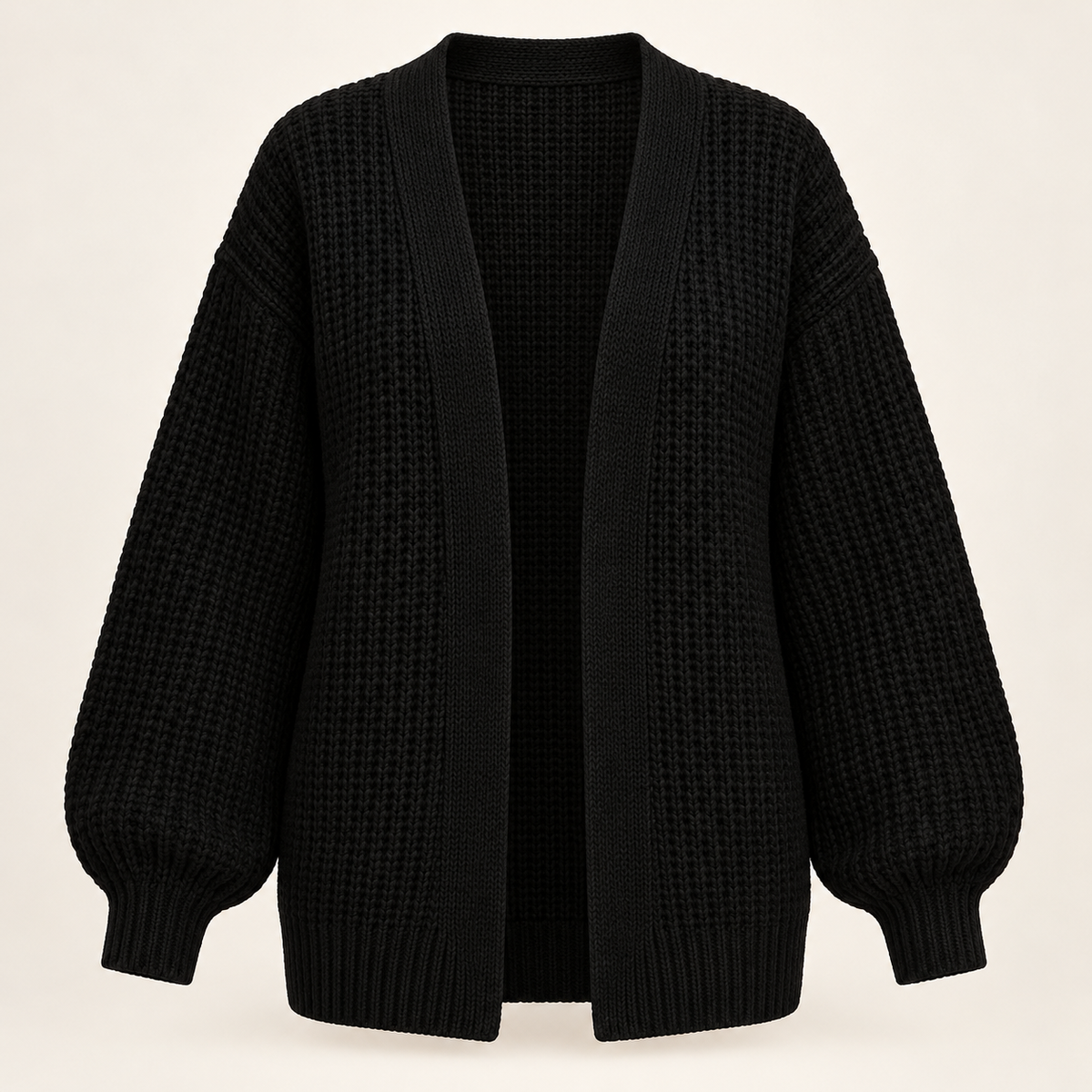 Women's chunky knit cardigan in black, product view