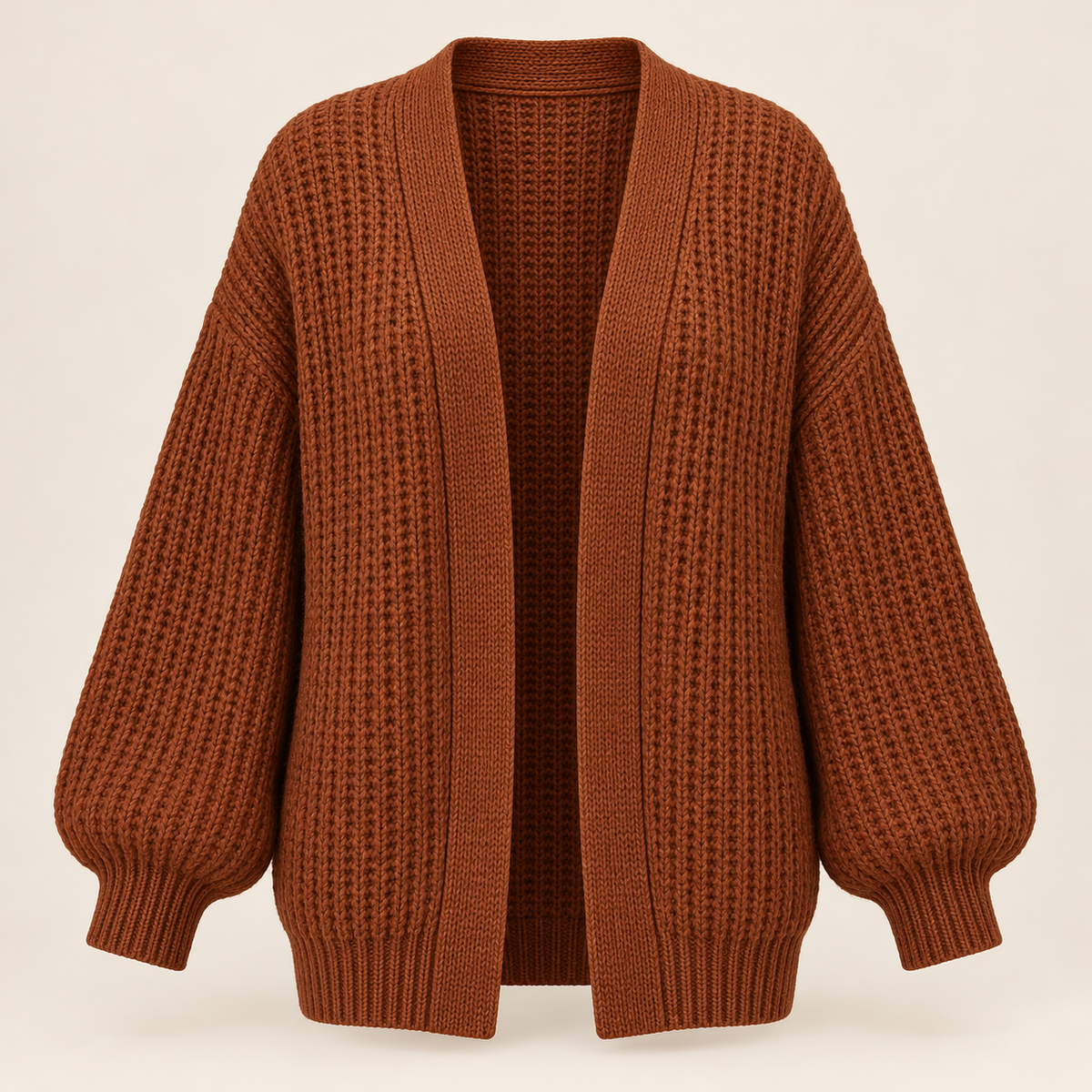 Women's chunky knit cardigan in brown, product view