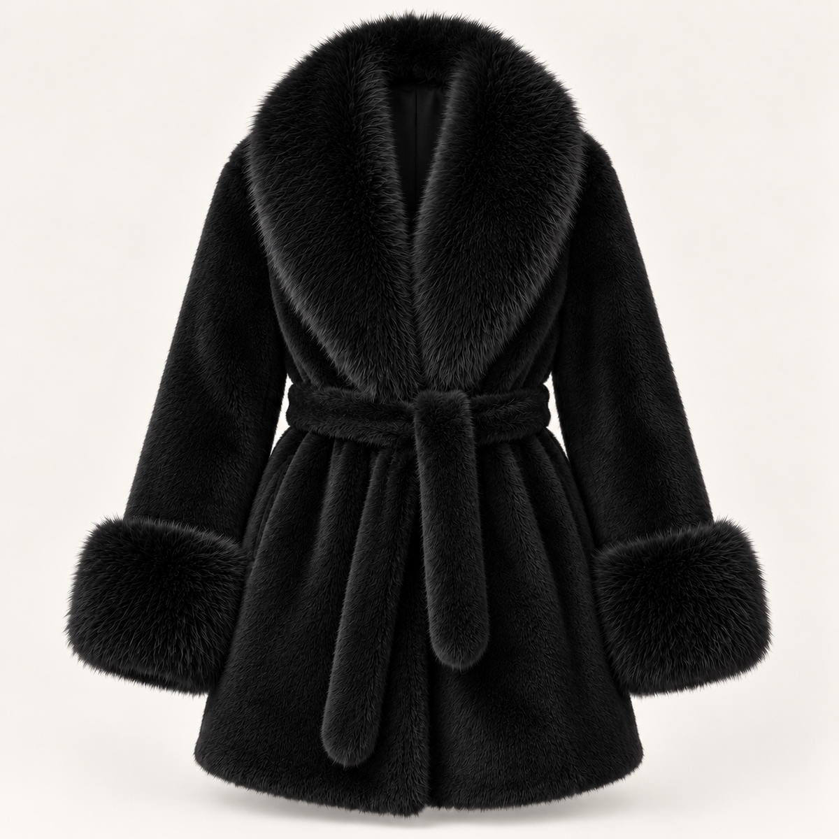 Women's faux fur coat in black, product view