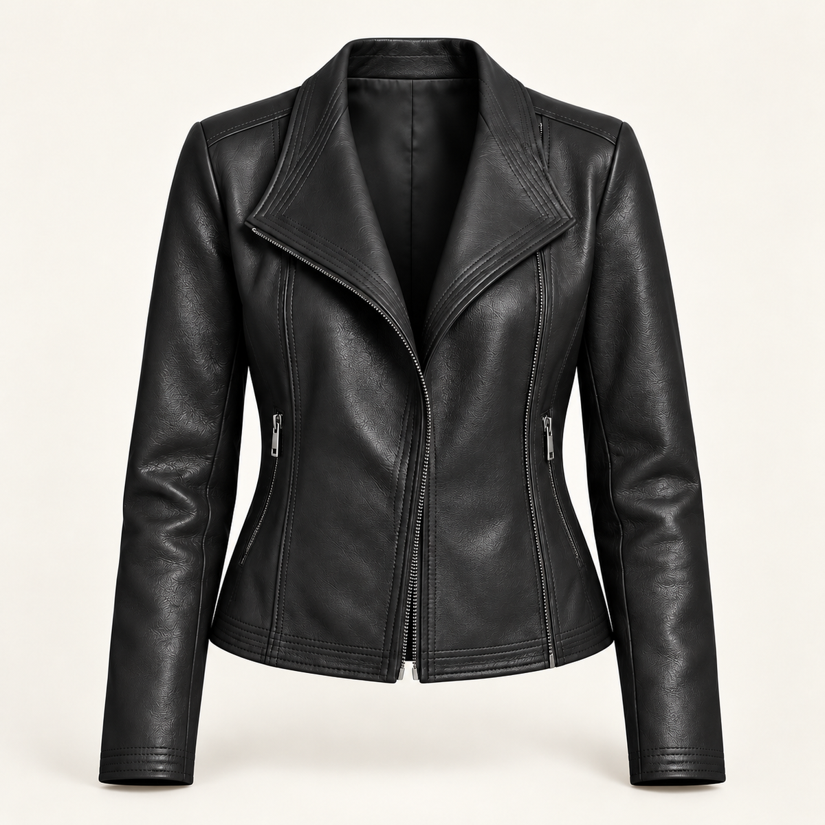 Women's faux leather jacket in charcoal, product view