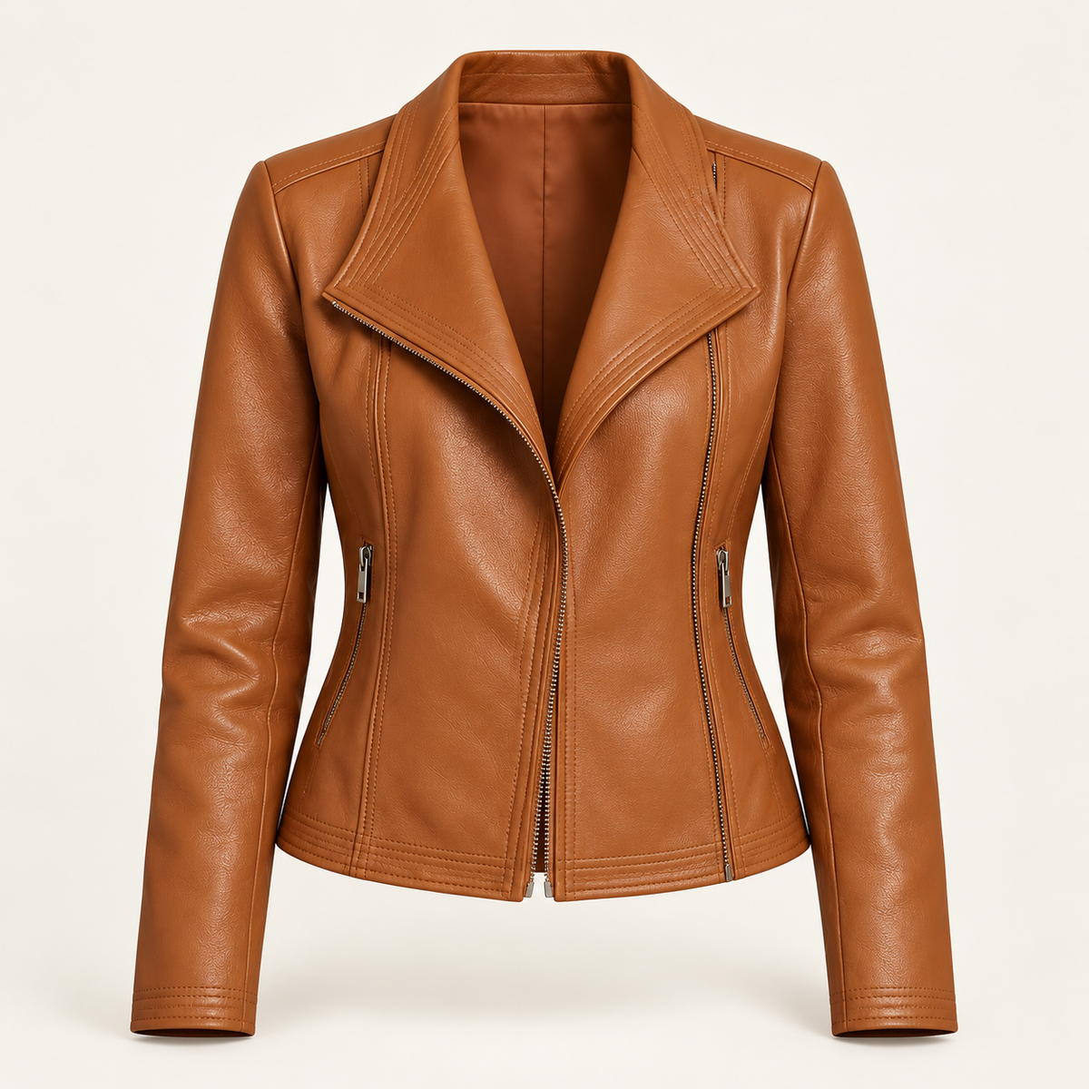 Women's faux leather jacket in brown, product view