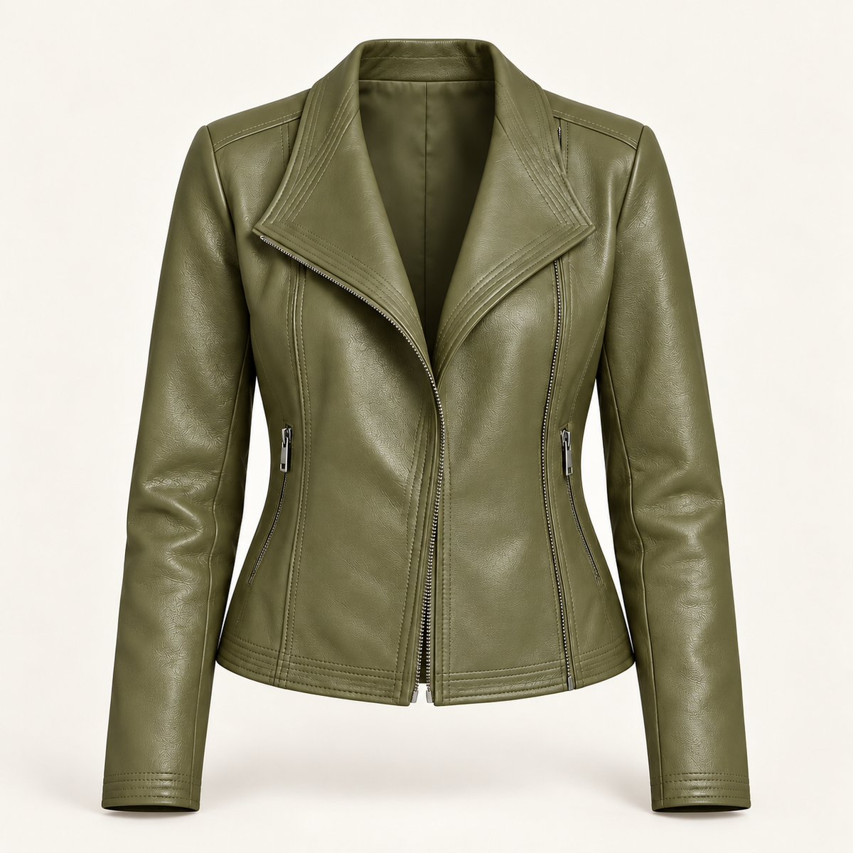 Women's faux leather jacket in green, product view