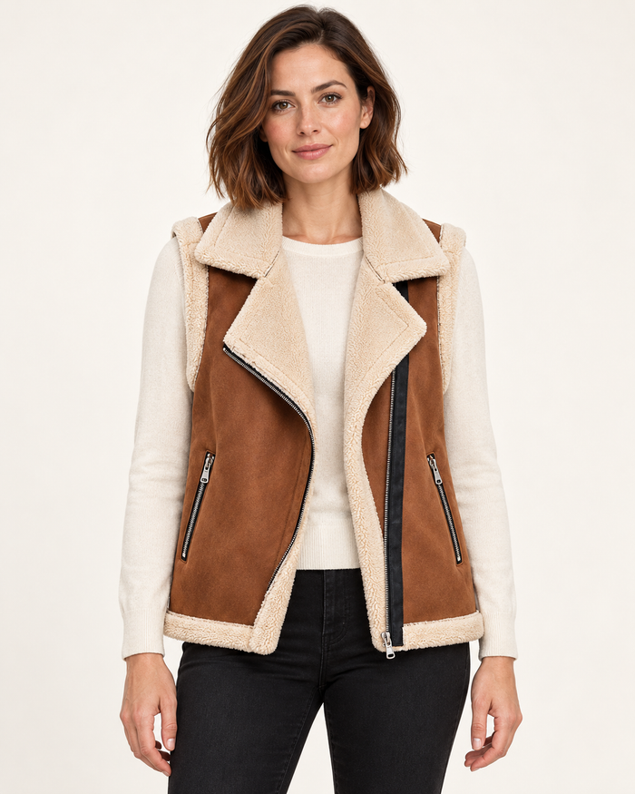 women's gilet in brown, front view
