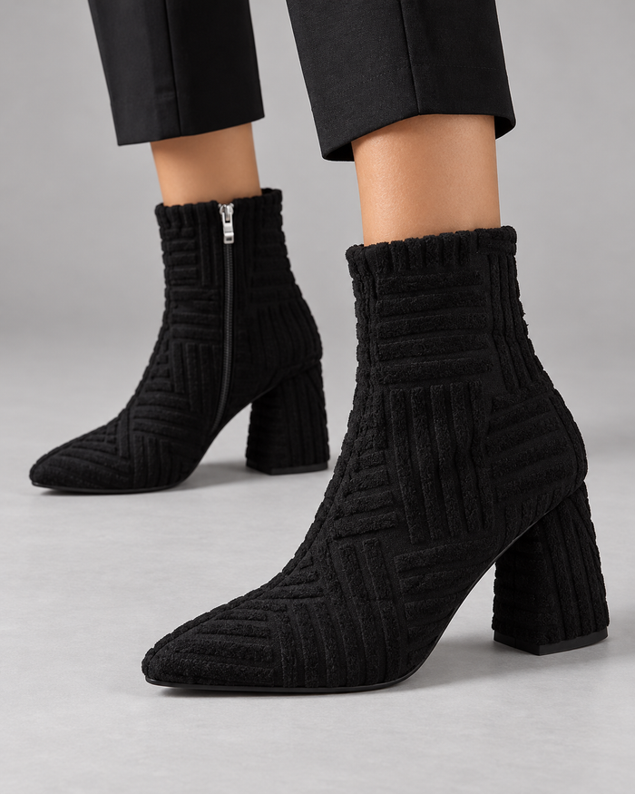 Women's Heeled Ankle Boots - Pointed Toe Block Heel Side Zip Boots