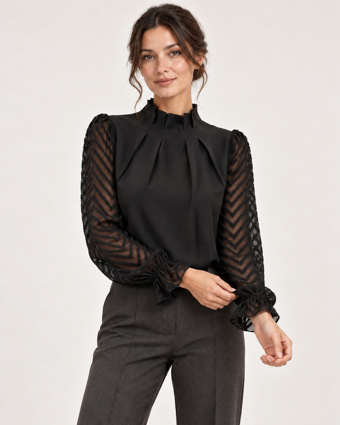 Women's high neck blouse in black, natural movement
