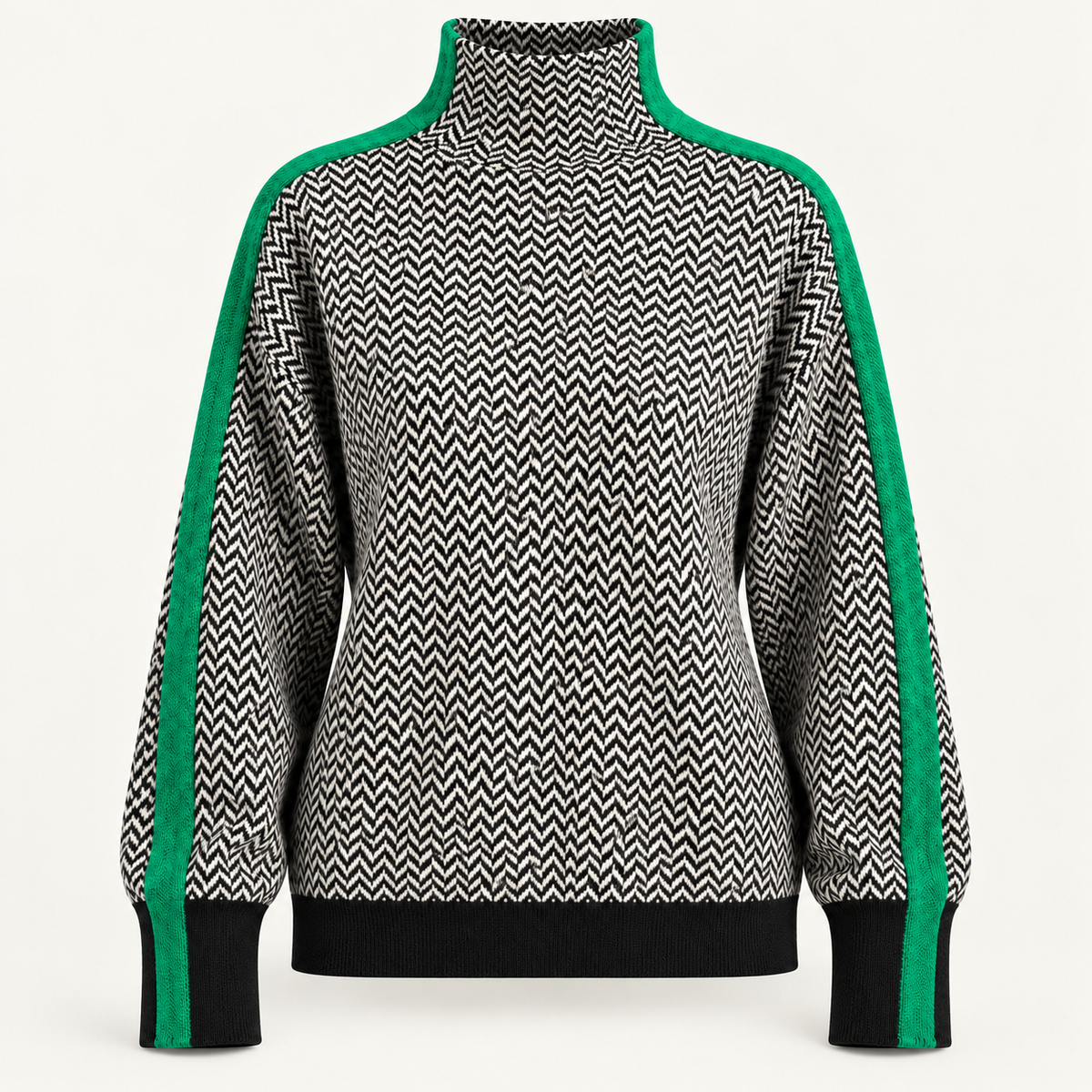 Women's high neck jumper in green, product view
