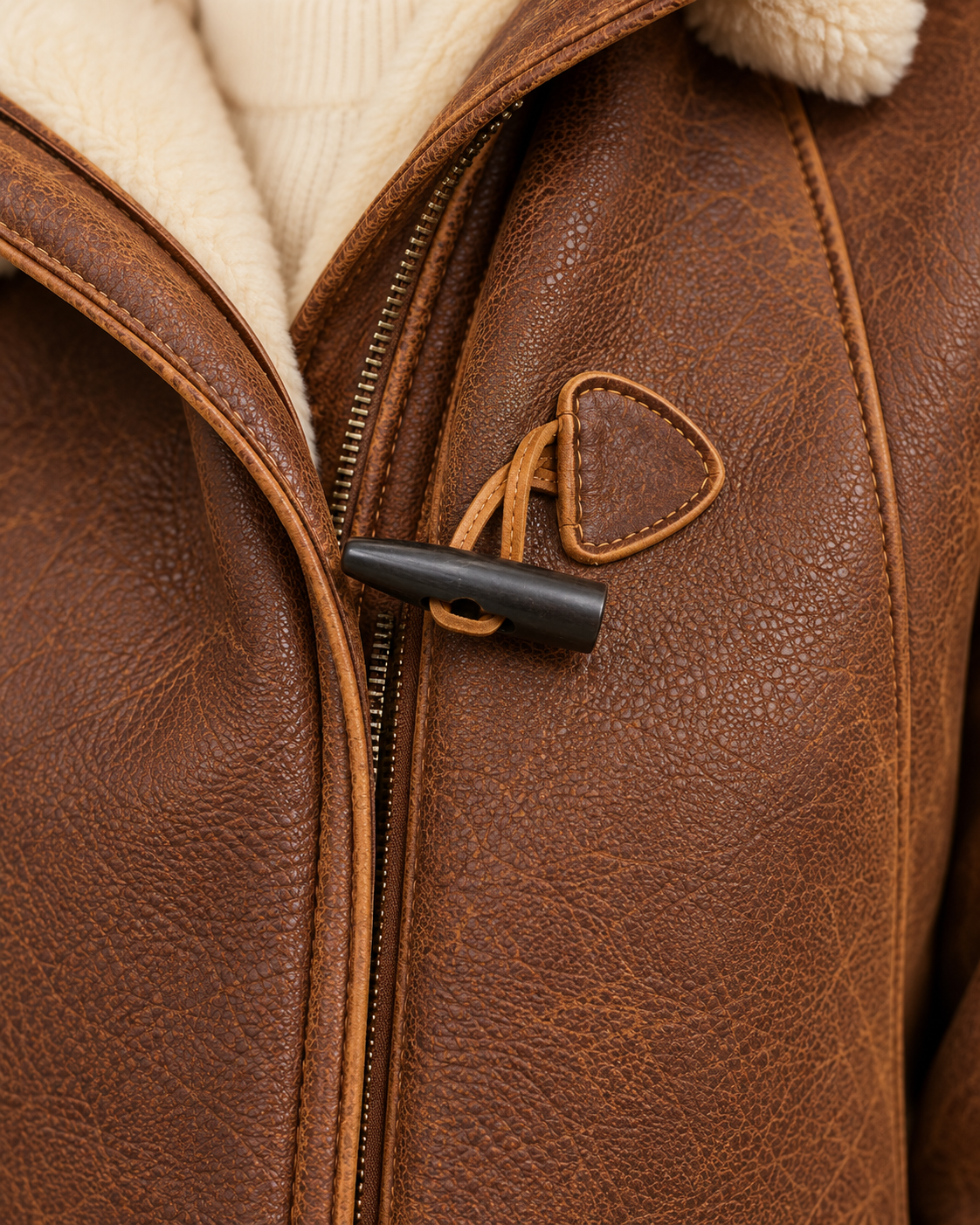 Women's hooded coat in brown, toggle detail