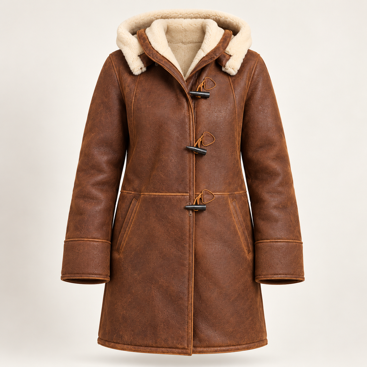 Women's hooded coat in brown, product view