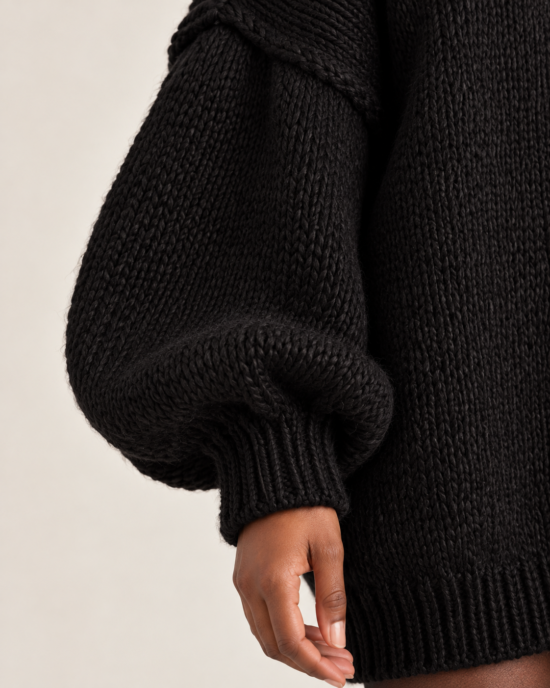Women's jumper dress in black, balloon sleeve detail
