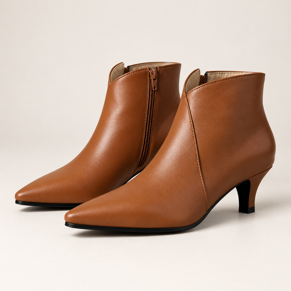 Women's kitten heel ankle boots in brown, product view