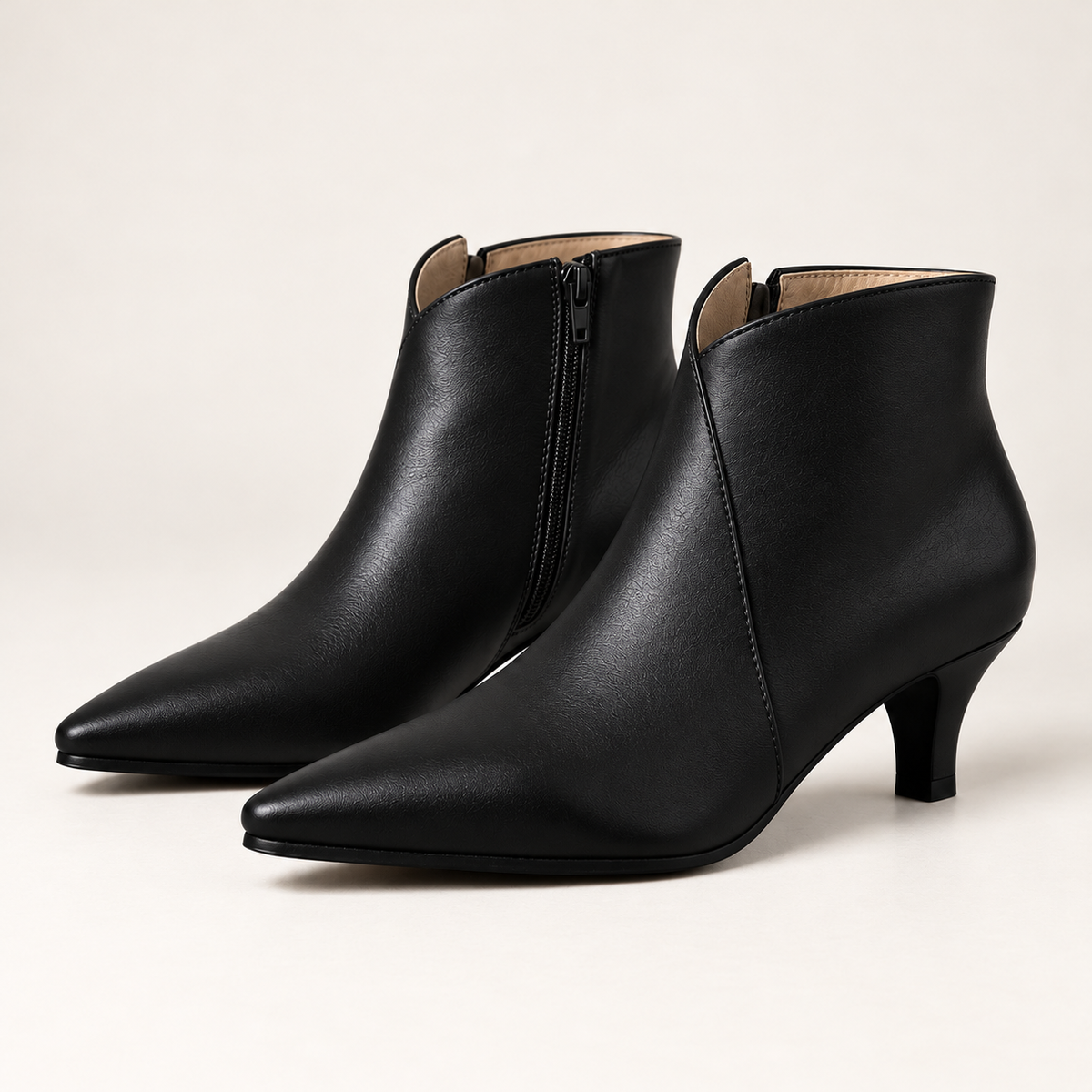 Women's kitten heel ankle boots in black, product view