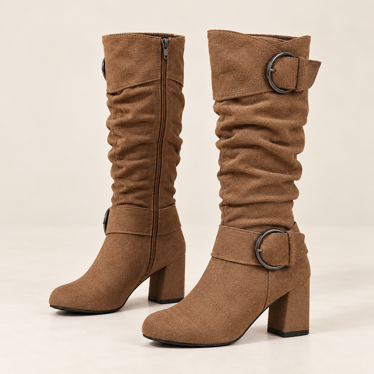 Women's knee high boots in brown, product view