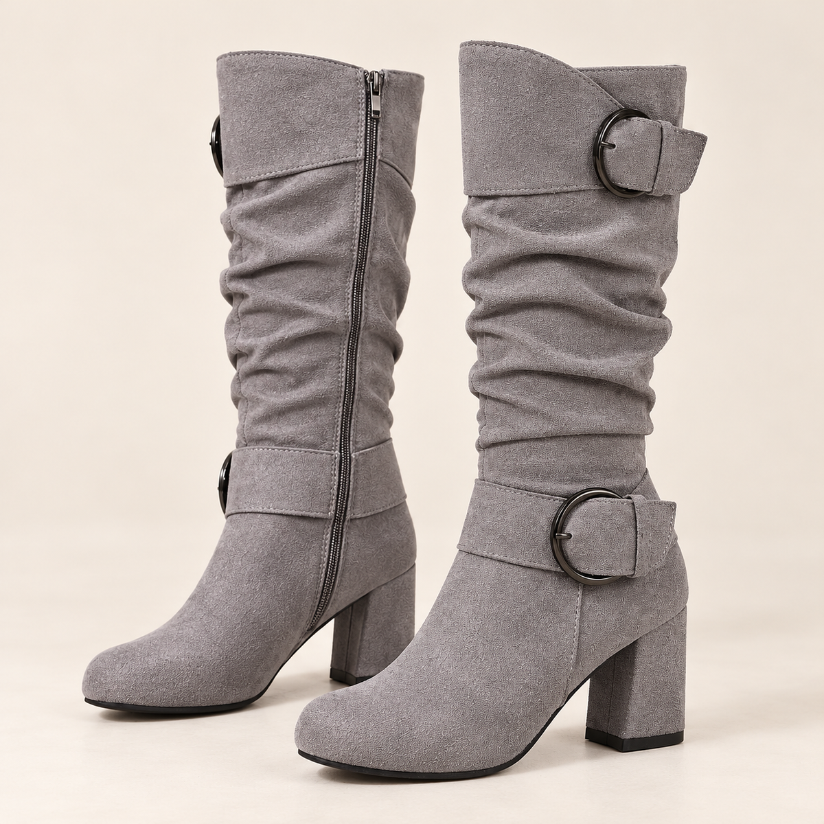 Women's knee high boots in grey, product view
