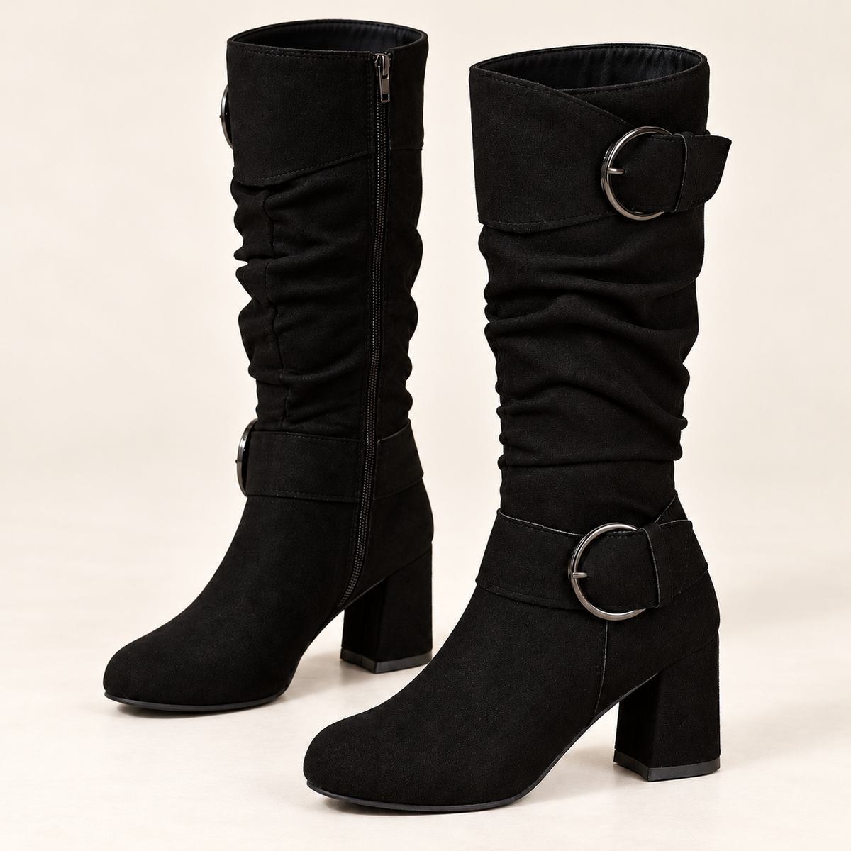 Women's knee high boots in black, product view