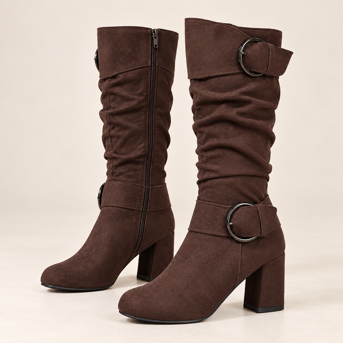 Women's knee high boots in dark brown, product view